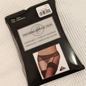 Premier Collection garter belt + two pairs of stockings black